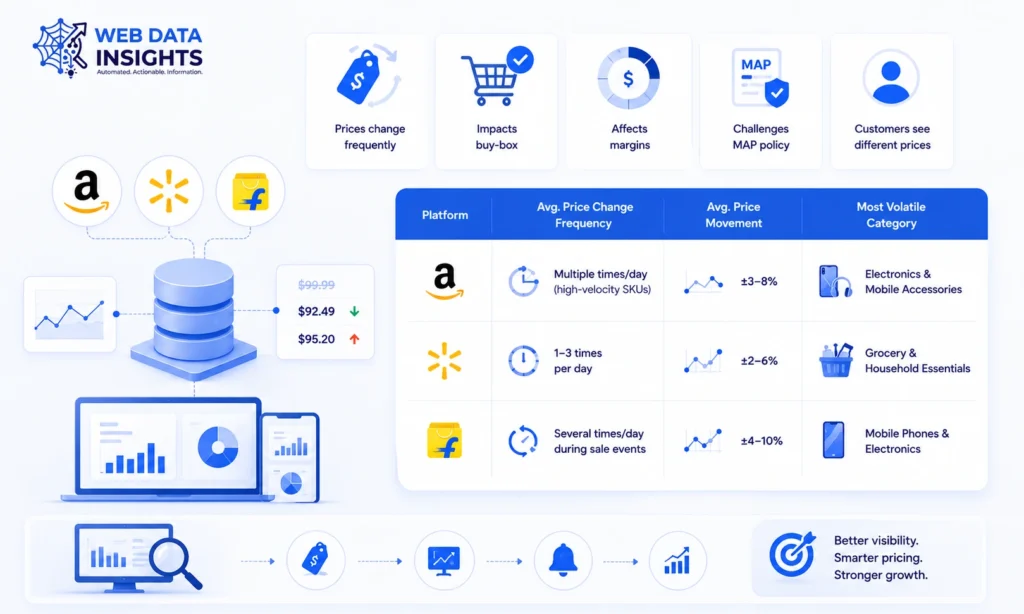 E-Commerce Price Volatility Report 2026: How Often Amazon, Walmart & Flipkart Change Prices — and What It Means for Sellers 2 What Is E-Commerce Price Volatility and Why Does It Matter