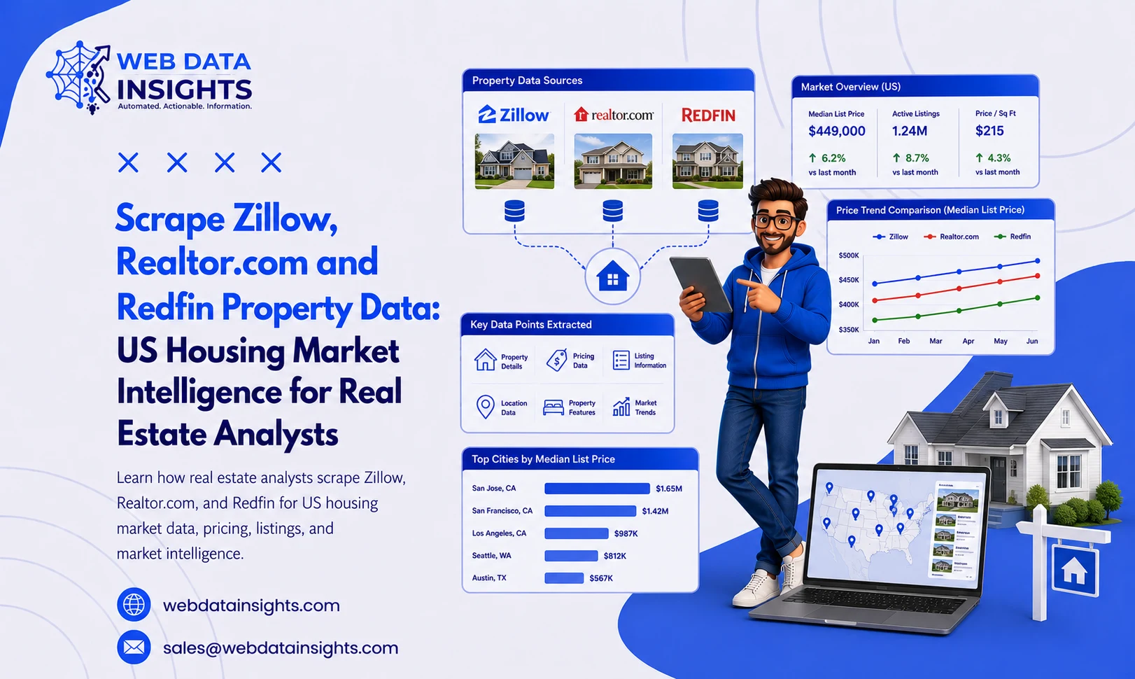 How to Scrape Zillow, Realtor.com & Redfin for US Housing Market Intelligence: A Guide for Real Estate Analysts